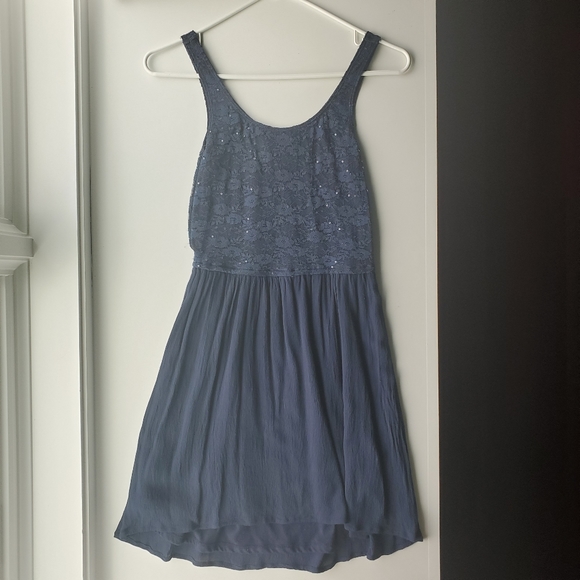 Navy Blue Sequin Floral Lace Dress - Picture 1 of 3